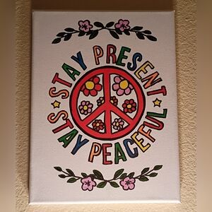 Handpainted Colorful Peace Sign Canvas Art Wall Decor 9x12"